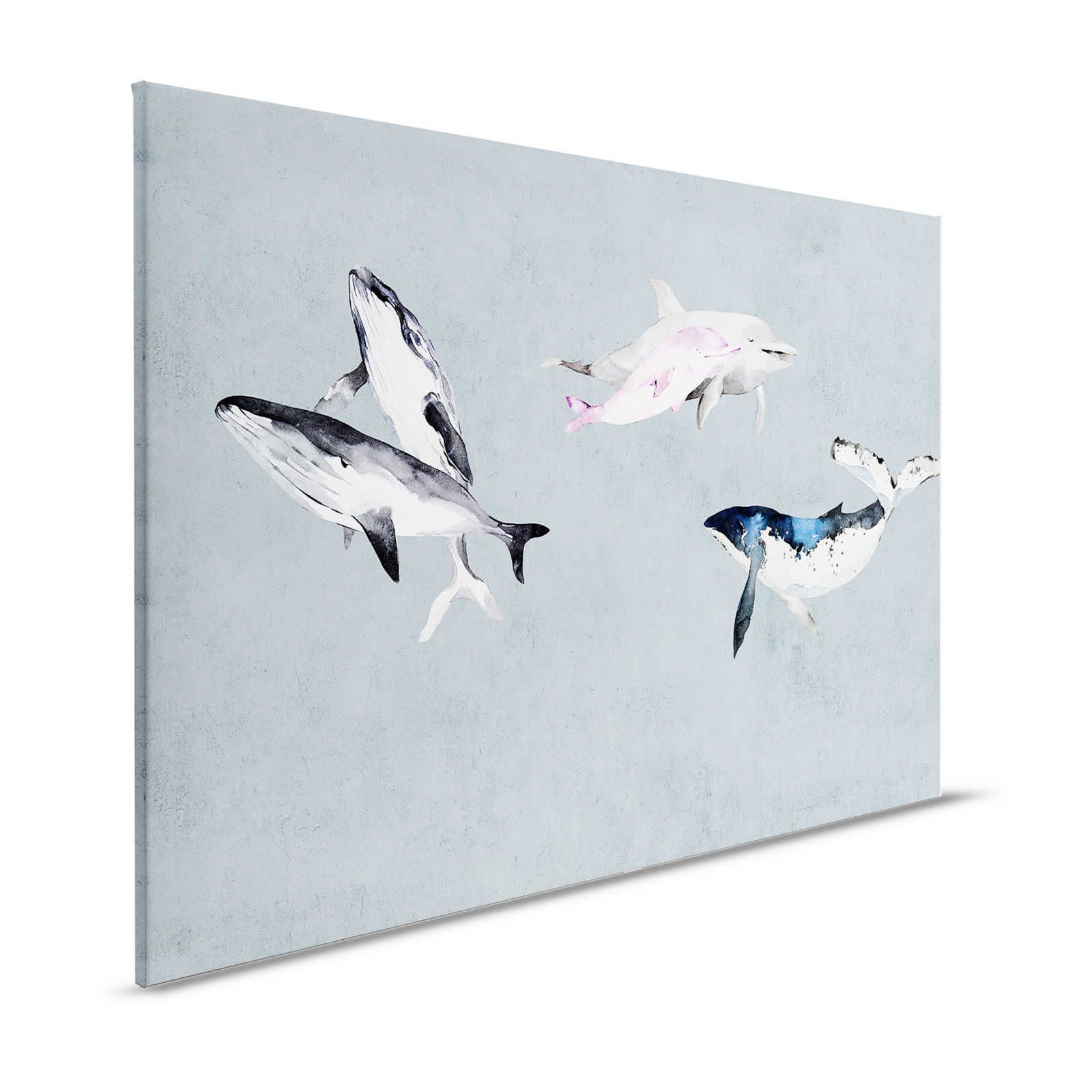 Oceans Five 1 - Leinwandbild Wale & Delfine im Aquarell Stil – 1,20 m x 0,80 m
