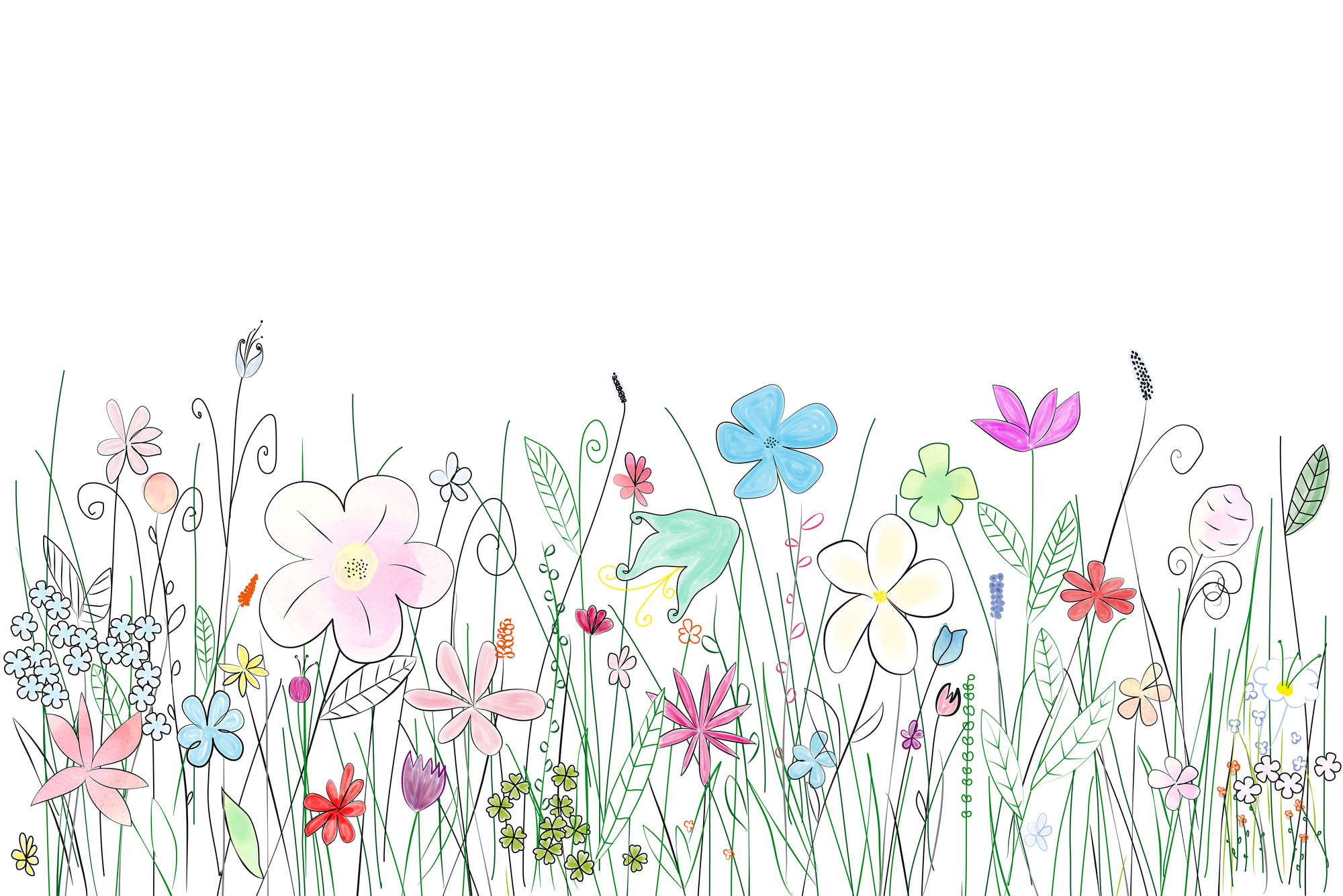             Kinder Fototapete mit bunten gezeichneten Blumen auf Perlmutt Glattvlies
        