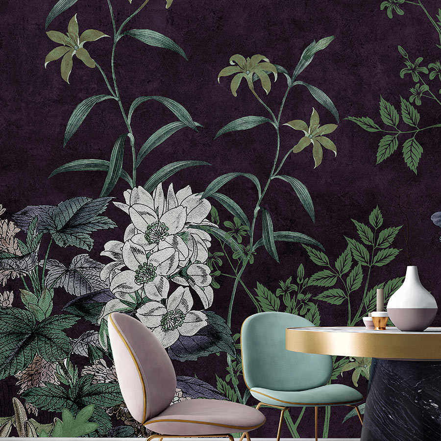 Dark Room 1 – Schwarze Fototapete Botanical Muster Grün
