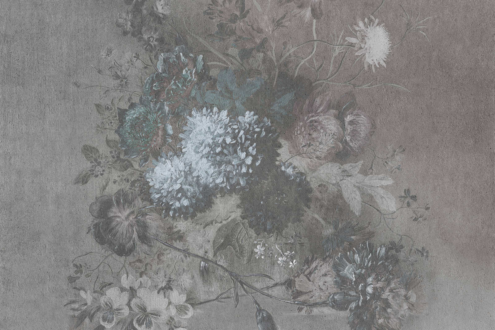             Leinwandbild Blumen-Bouquet im Vintage Stil | blau, grau – 0,90 m x 0,60 m
        