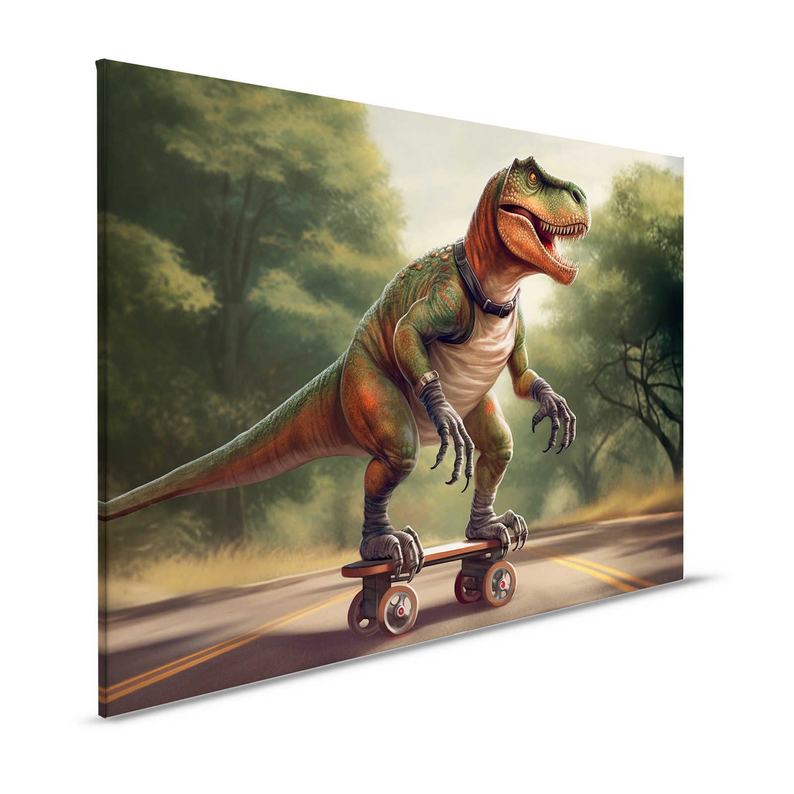 KI-Leinwandbild »skating t-rex« – 120 cm x 80 cm
