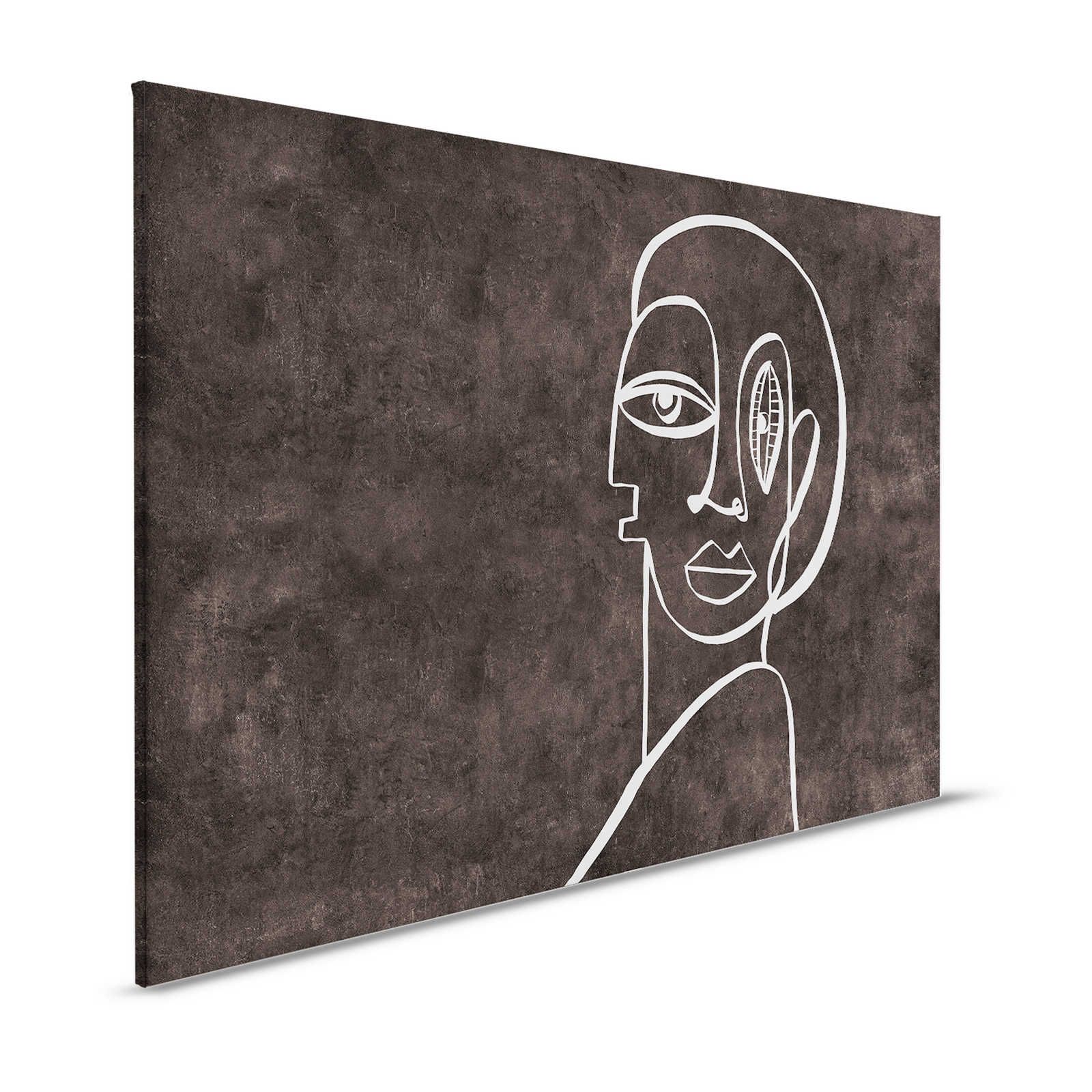 Palomas Room 2 - Schwarzes Leinwandbild abstraktes Line Art Portrait – 1,20 m x 0,80 m

