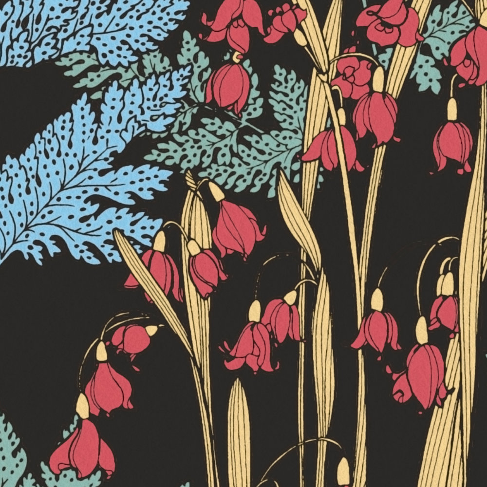            Vliestapete Blumen & Blätter Motiv im Zeichenstil – Schwarz, Grün, Gelb
        
