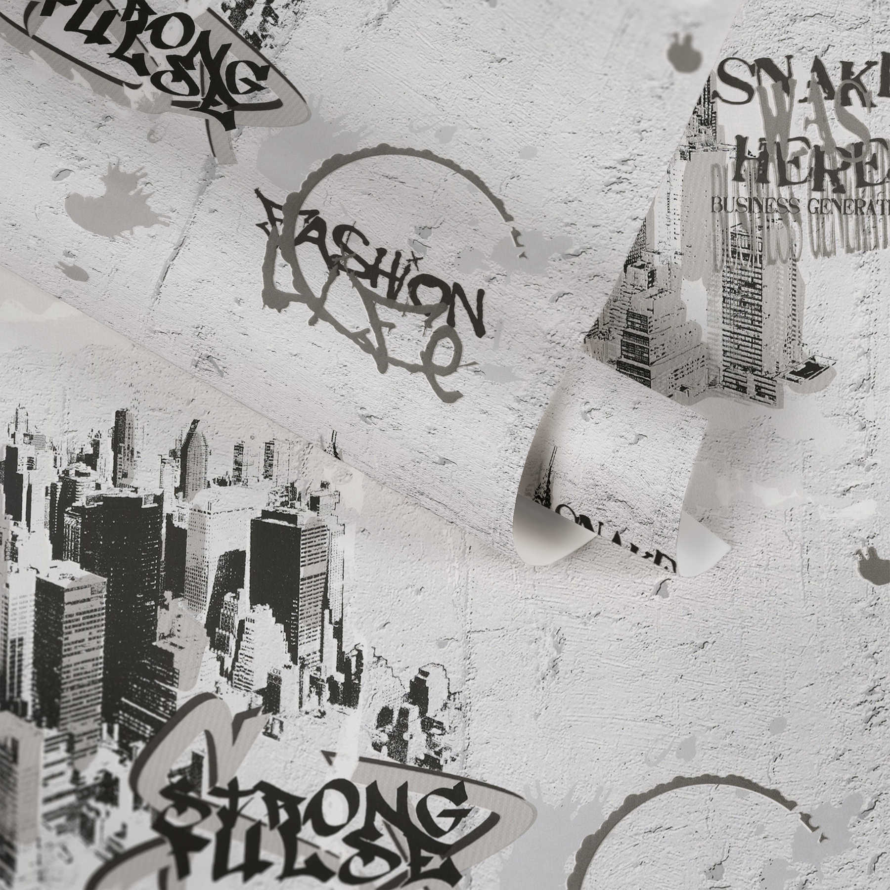             Graffiti Tapete mit Betonoptik, Urban Design – Schwarz, Weiß
        