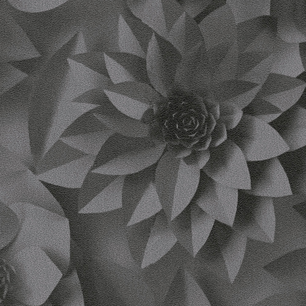             3D Tapete Blumen aus Papier – Grau, Schwarz
        
