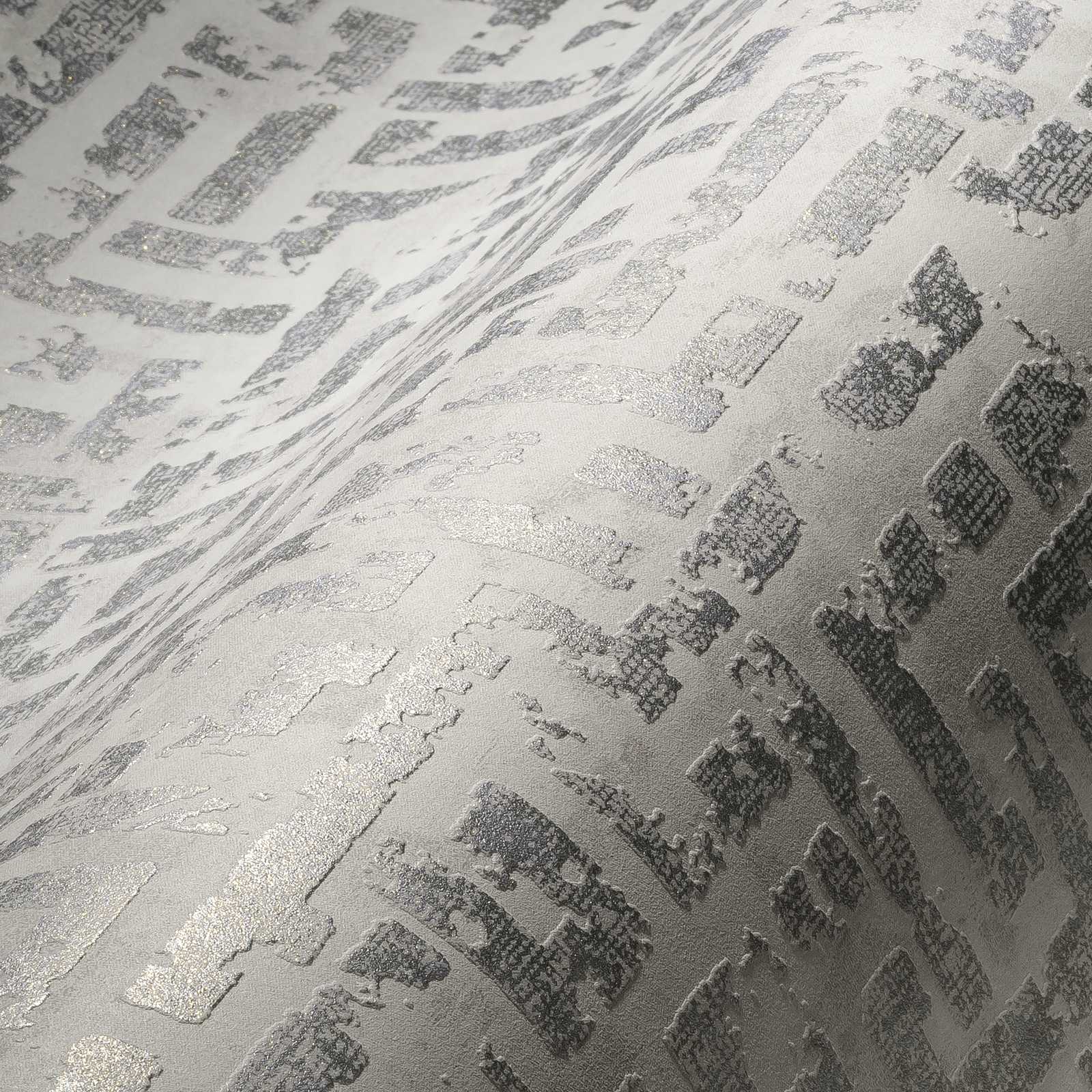             Used Optik Tapete mit Relief-Muster – Weiß, Metallic, Grau
        
