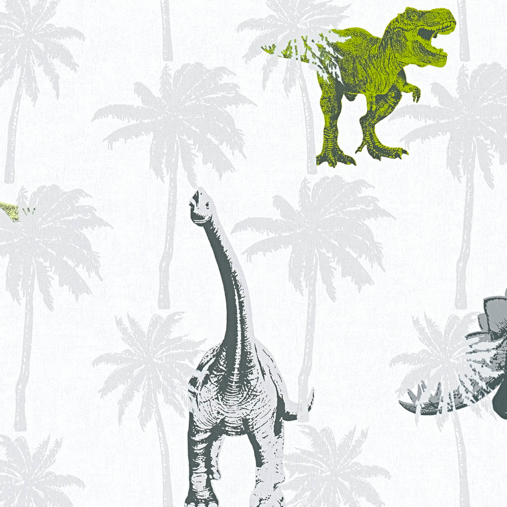             Kinderzimmer Tapete Dinosaurier für Jungen – Grau, Grün
        