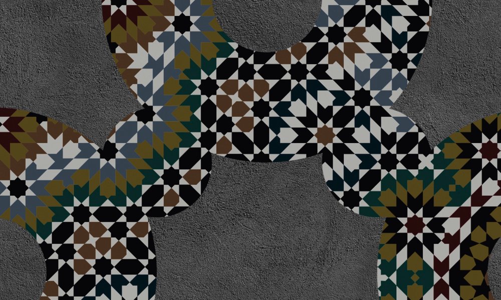             Muster Fototapete Anthrazit mit Mosaik Design
        