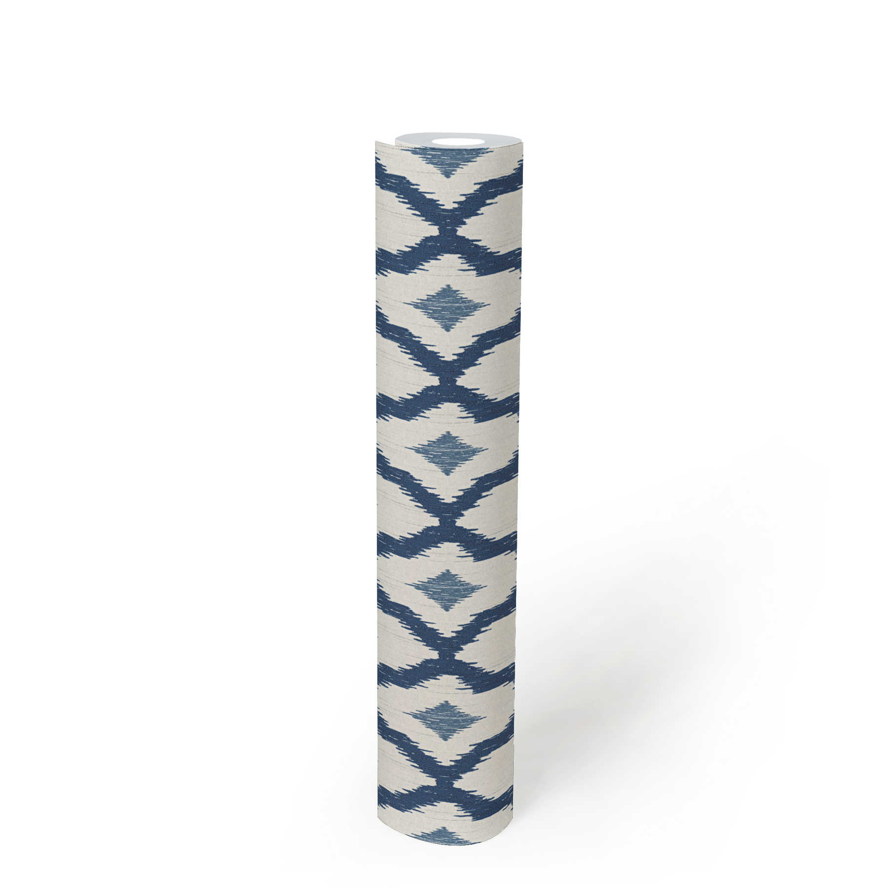             Vliestapete Ikat Muster mit Rauten Motiv – Blau, Weiß
        
