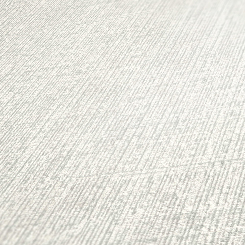             Weiße Tapete Vlies mit Leinwandstruktur – Weiß, Metallic
        
