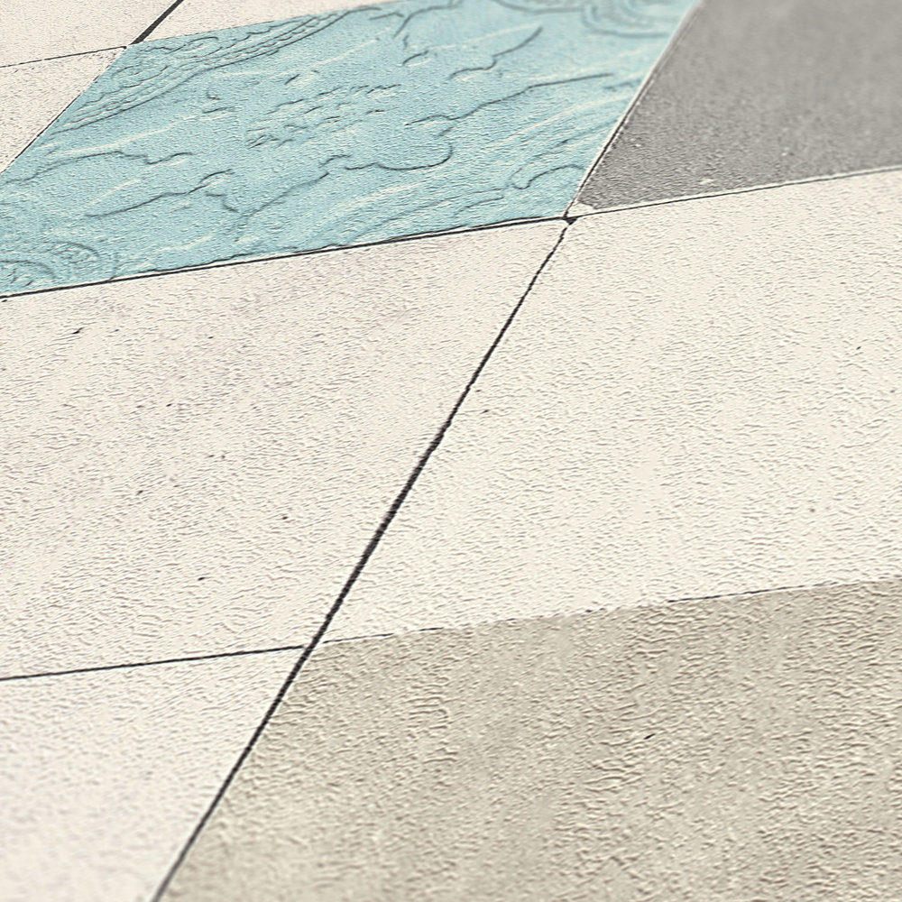             Fliesen-Tapete Dekorfliesen Mosaik – Grau, Blau, Creme
        