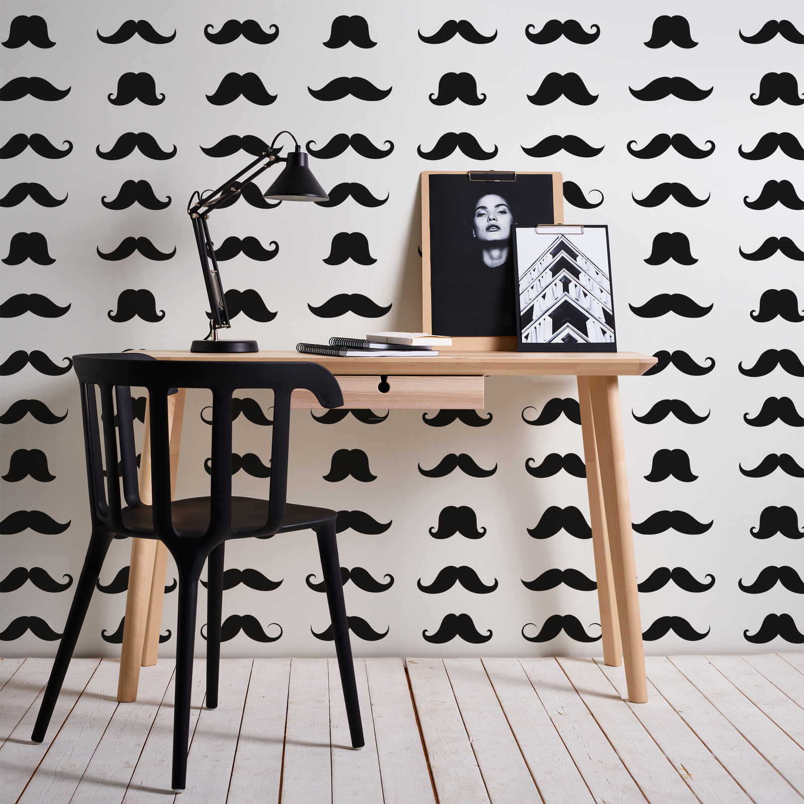 Fototapete Mustache cooles Schnäuzer Motiv – Schwarz-Weiß – Strukturiertes Vlies
