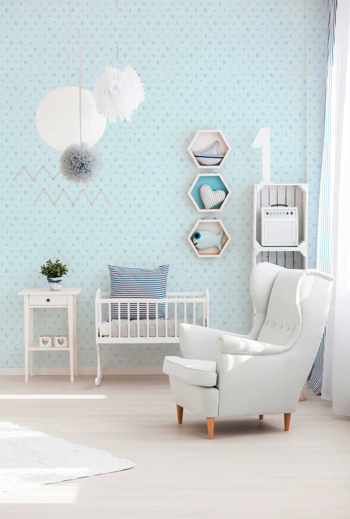             Babyzimmer Tapete für Jungen mit Motivmuster – Blau
        
