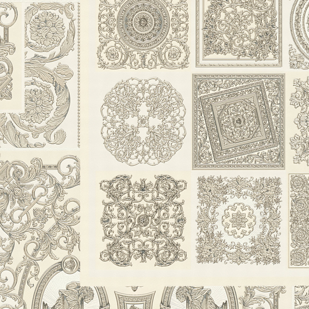             VERSACE Home Tapete Barock-Details & Animal Print – Silber, Grau, Weiß
        