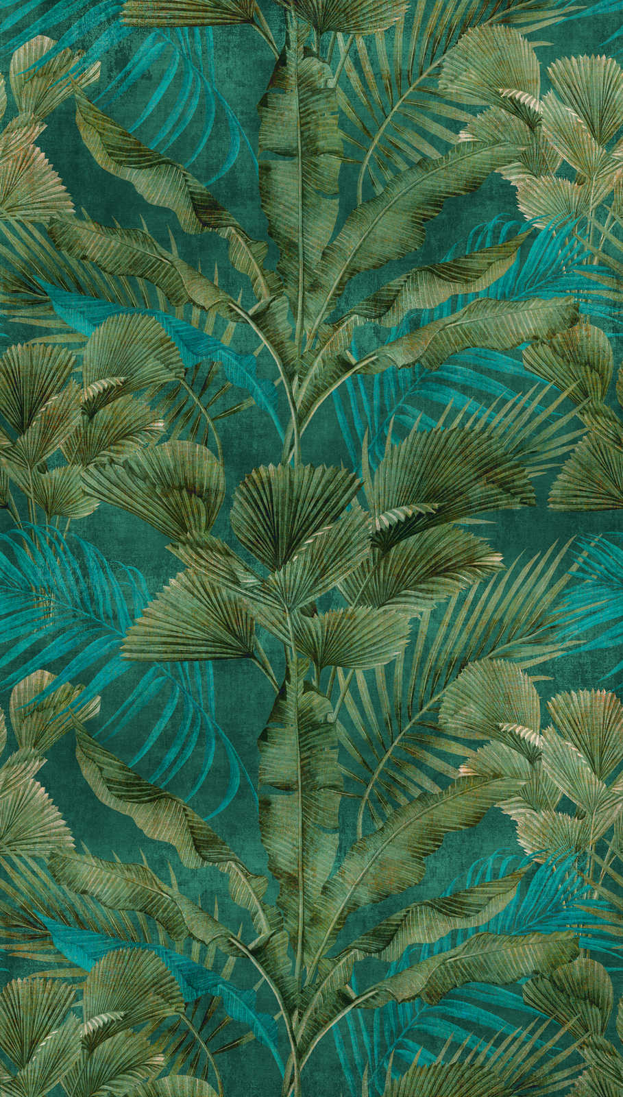             Vliestapete mit verschiedenen Dschungelblättern – Grün, Blau
        