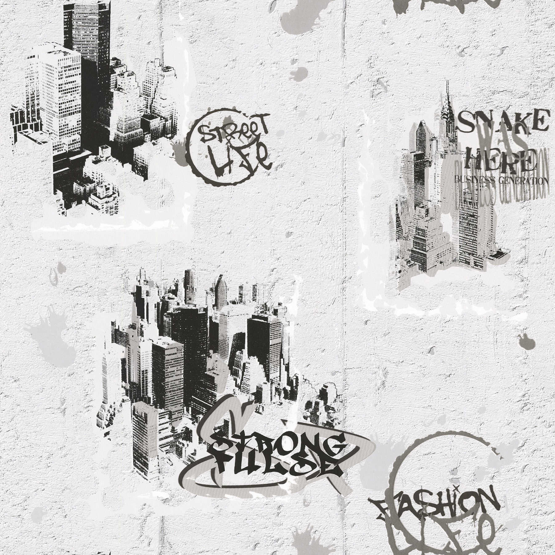         Graffiti Tapete mit Betonoptik, Urban Design – Schwarz, Weiß
    