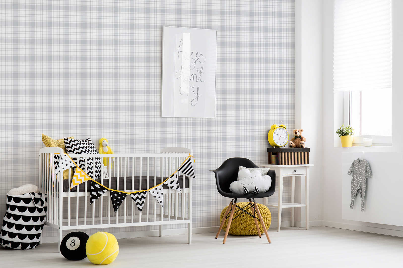             Tapete Kinderzimmer Tartan-Muster – Beige, Grau, Weiß
        