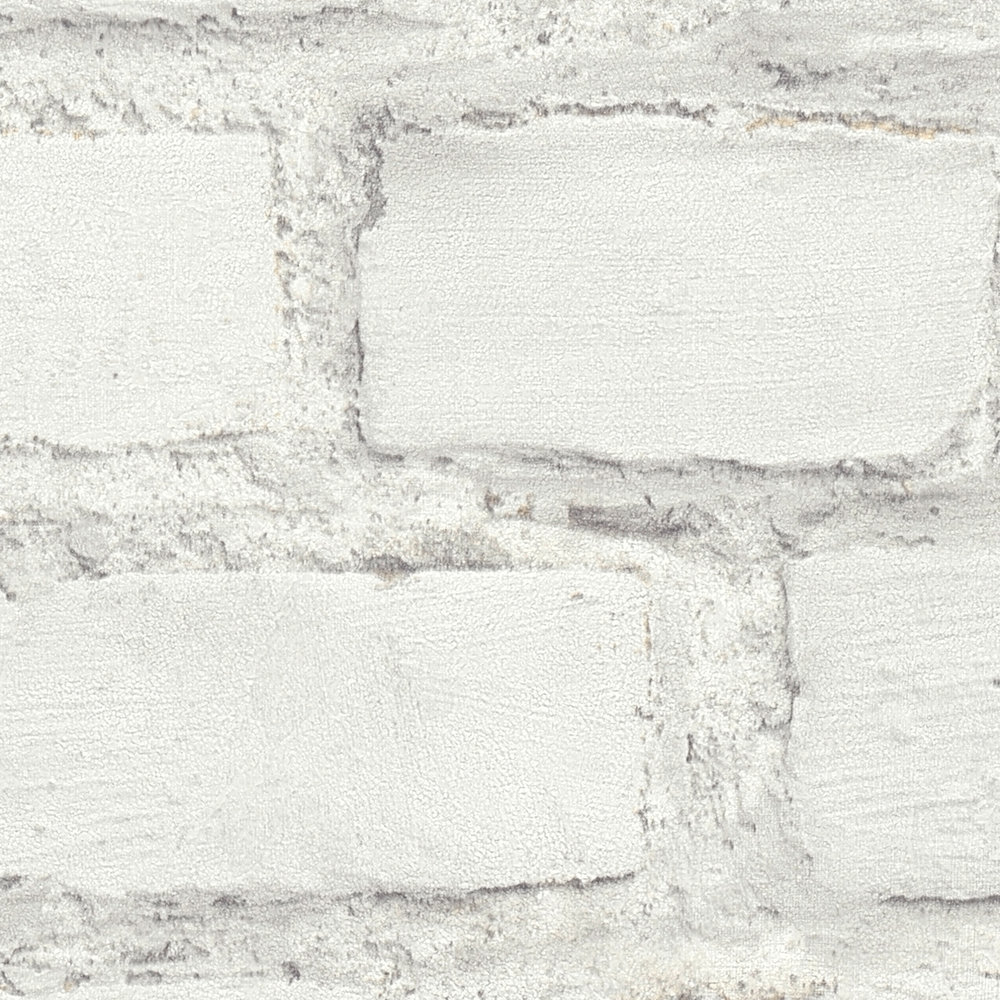             Tapete mit Maueroptik, gestrichene Backsteinwand – Weiß, Grau
        