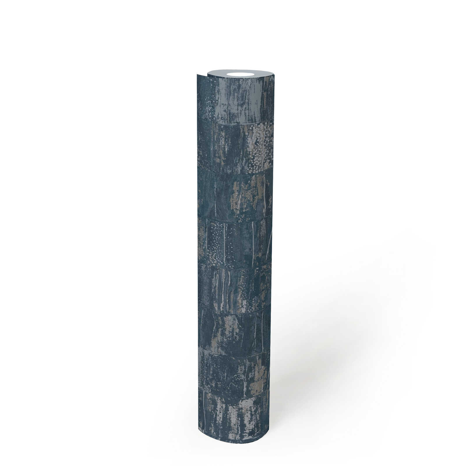             Vliestapete petrolfarben mit Strukturdesign im Used Look – Blau, Grau
        