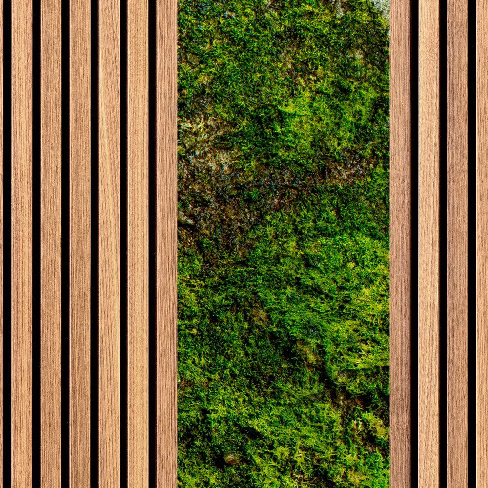             Fototapete »panel 2« - Breite Holzpaneele & Moos – Glattes, leicht glänzendes Premiumvlies
        