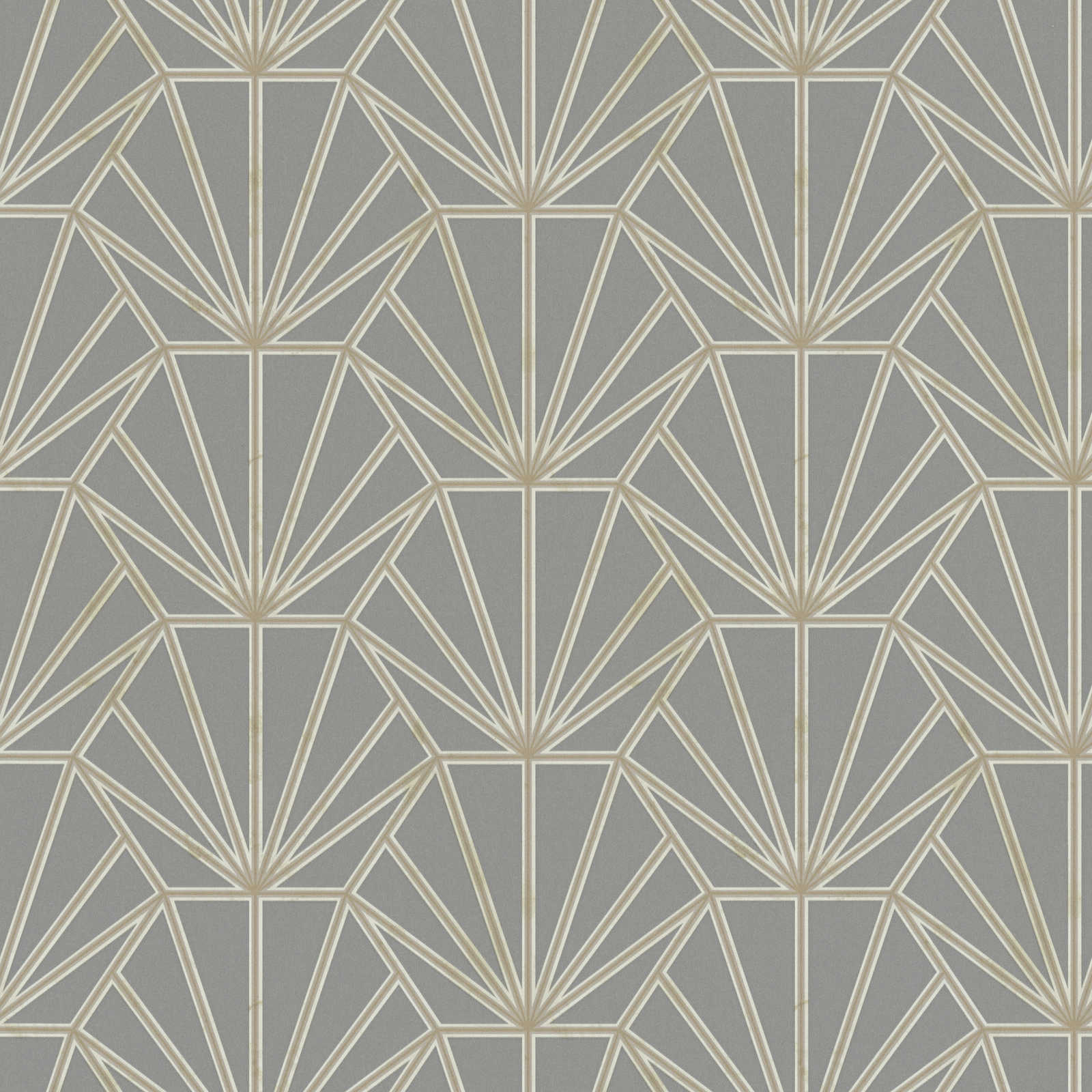 Tapete Art Déco Muster und Linienmotiv – Grau, Gold, Weiß
