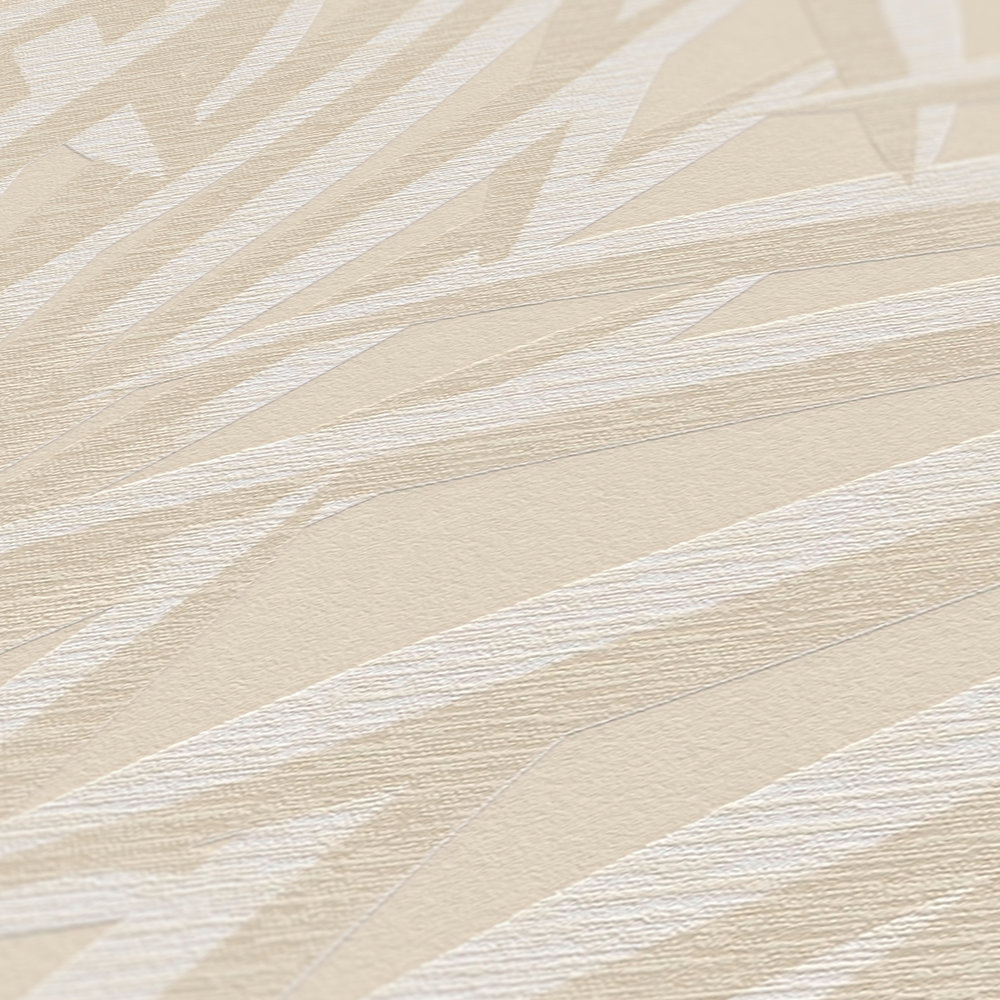             Florale Vliestapete mit Palmenblättern – Beige, Weiß
        