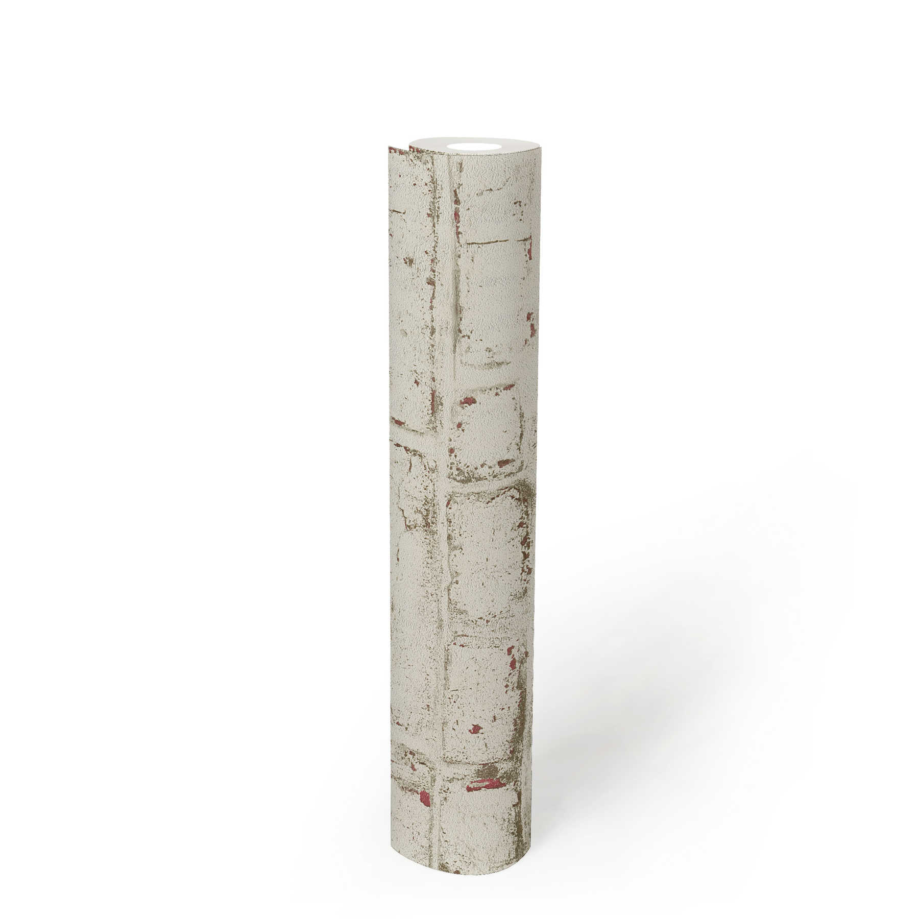             Steinoptik Tapete mit weißem Backstein im Vintage Look – Weiß, Rot, Beige
        