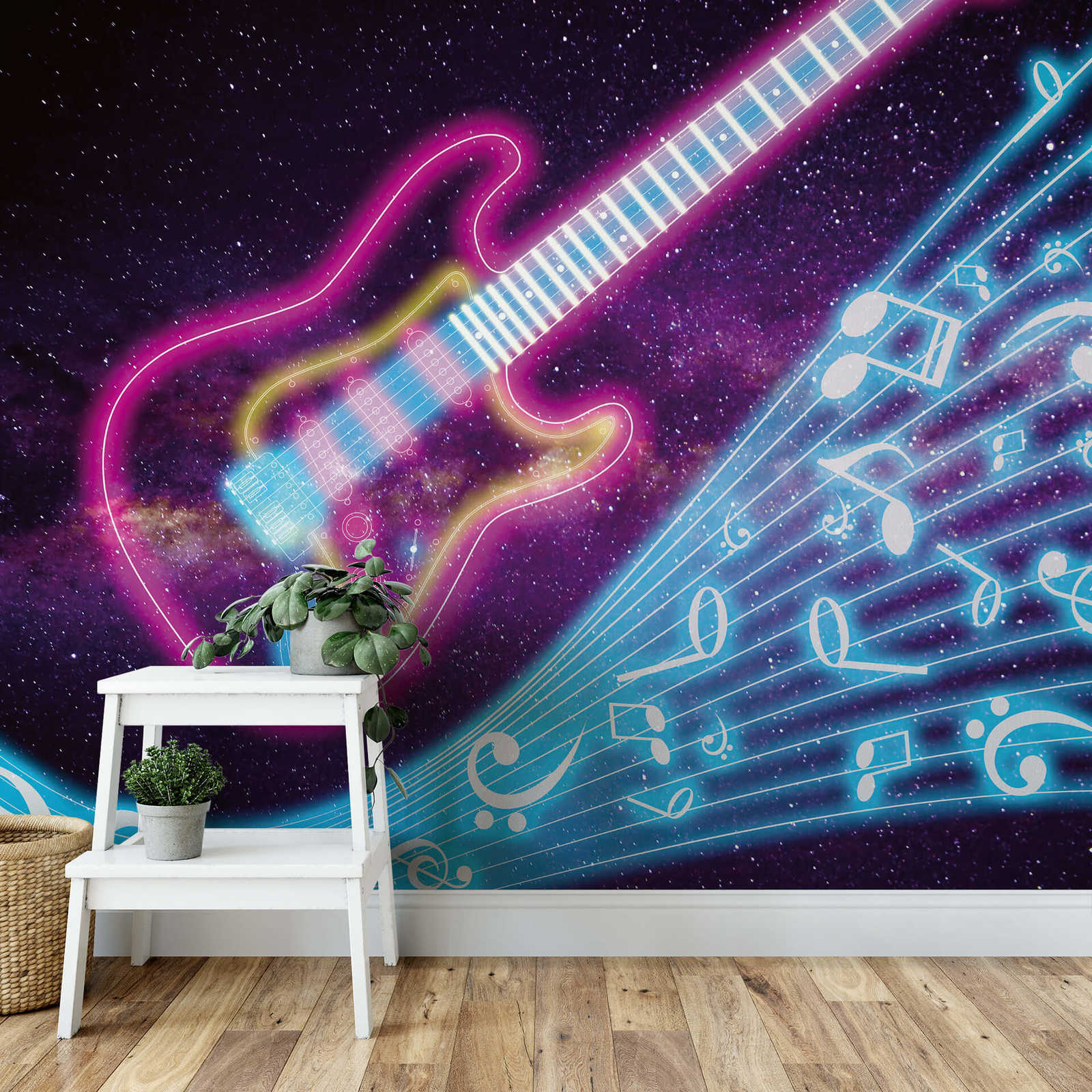             Fototapete Musik mit Galaxie & Neon Design – Violett, Türkis
        