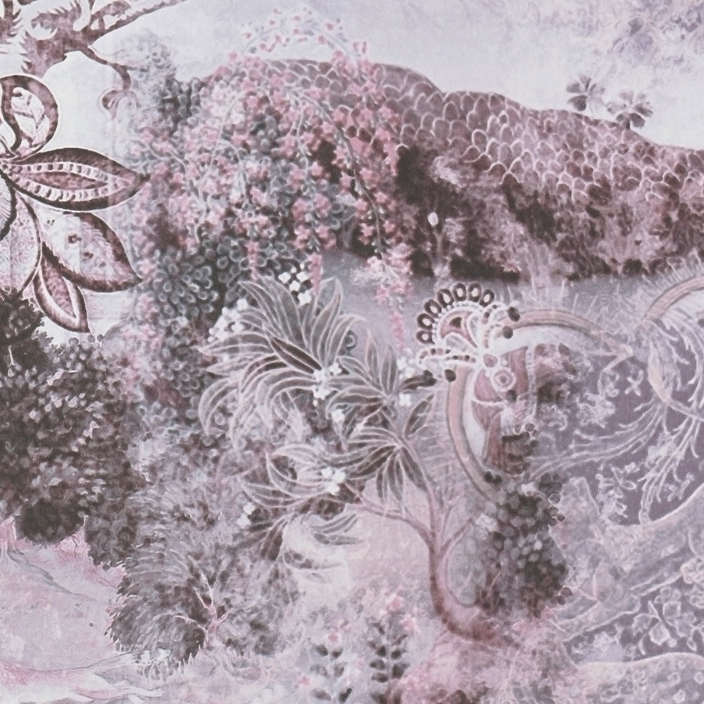             Indische Tapete mit Vintage Design – Grau, Rosa
        