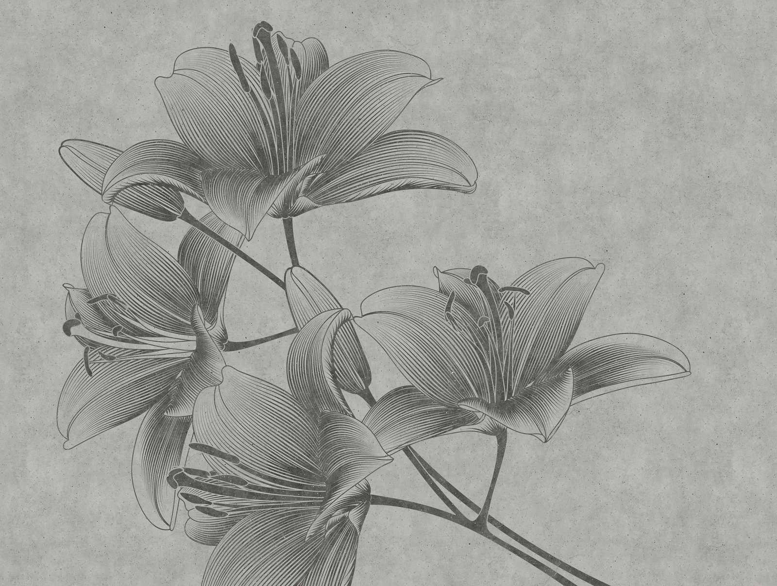             Tapeten-Neuheit | Graue Blumen-Tapete Lilien im Line Art Stil
        