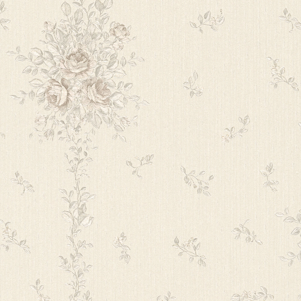             Rosen Tapete mit Blumen & Streifeneffekt – Grau, Metallic
        