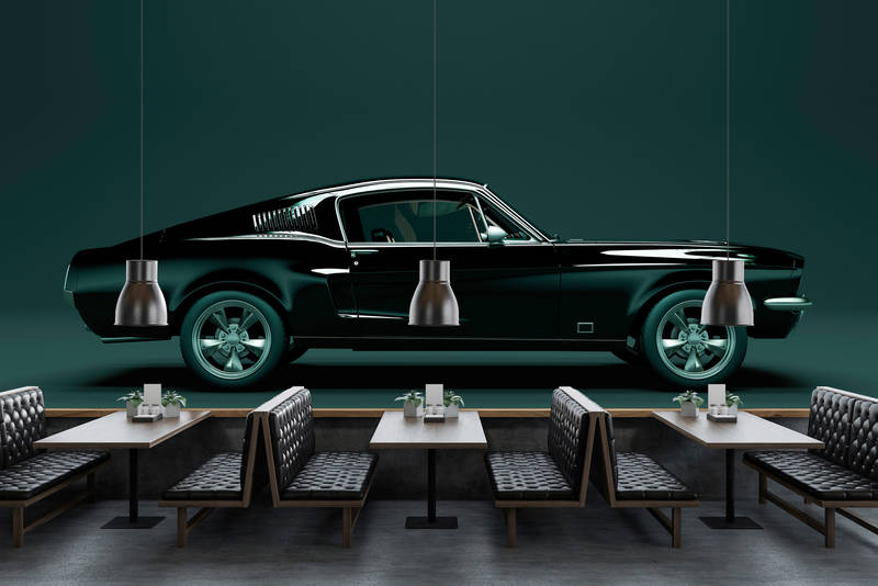             Mustang 1 - Fototapete, Seitenansicht Mustang, Vintage – Blau, Schwarz | Mattes Glattvlies
        