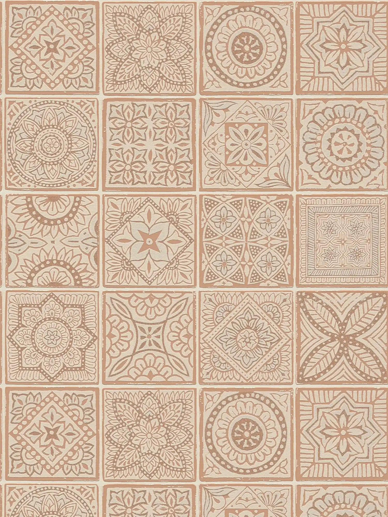         Vliestapet mit Mosaik in Fliesenoptik – Rosa, Creme, Metallic
    