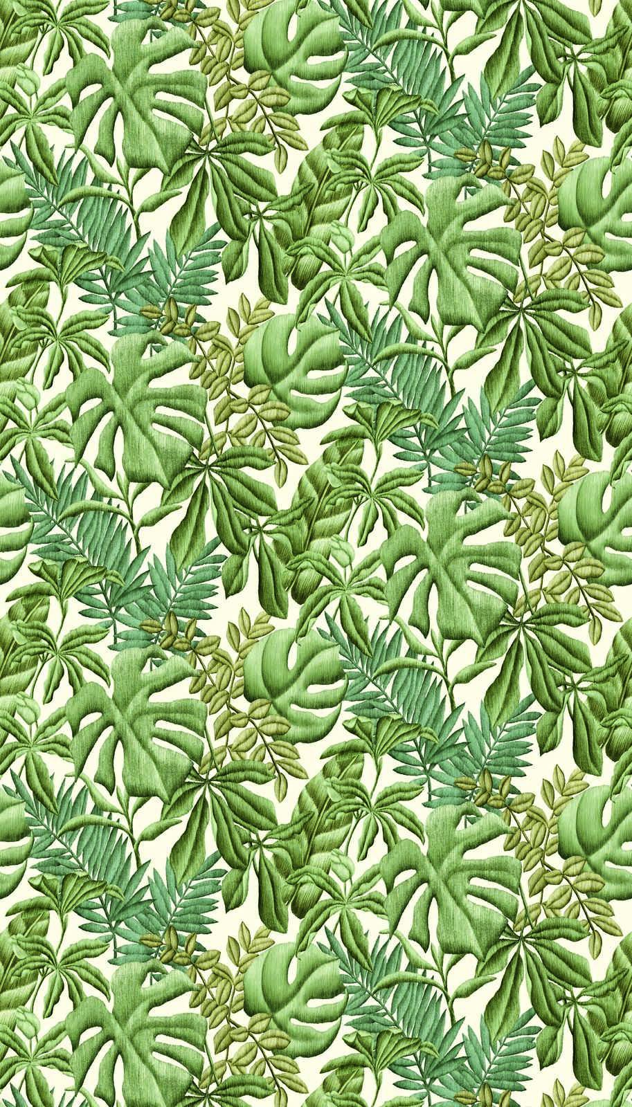             Vliestapete mit verschiedenen Blättern – Grün, Creme
        