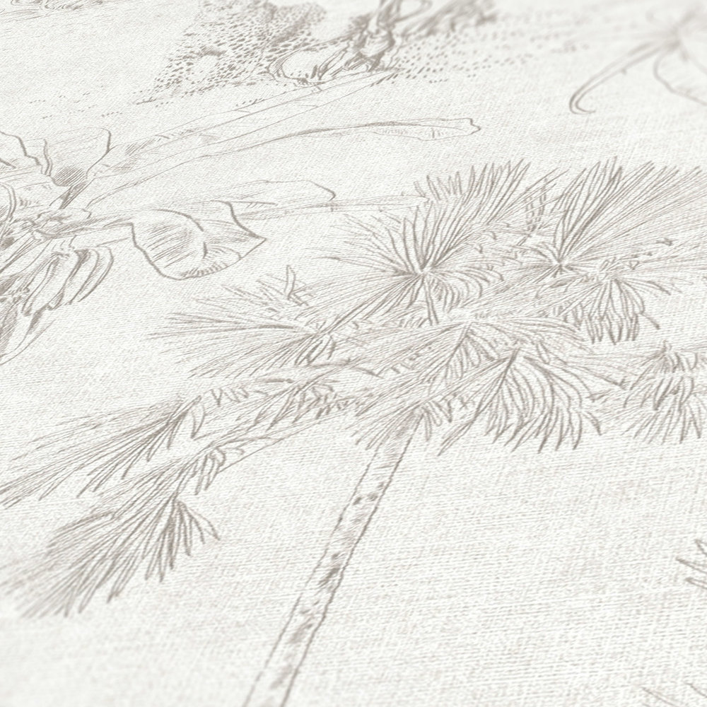             Dschungel Tapete mit Palmen Blättern & Tier Motiv – Beige, Grau
        