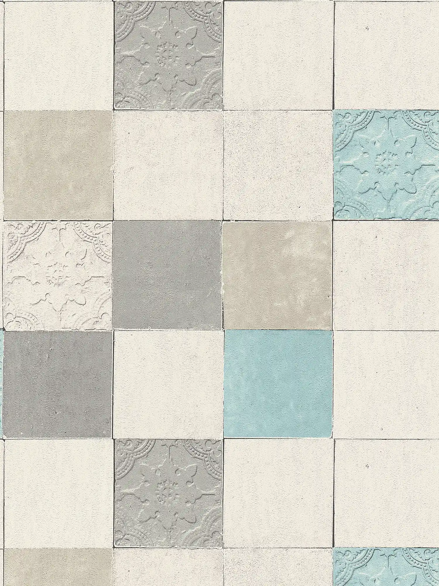Fliesen-Tapete Dekorfliesen Mosaik – Grau, Blau, Creme
