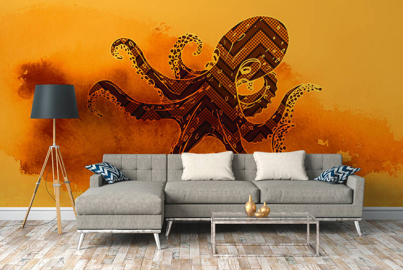             Oktopus Fototapete Grafik-Design & Seesternen – Orange, Gelb, Rot
        