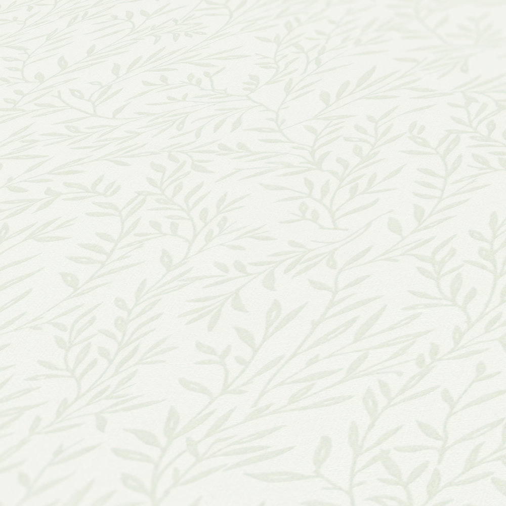             Tapete mit Blätterranken im Landhausstil – Weiß, Grün
        