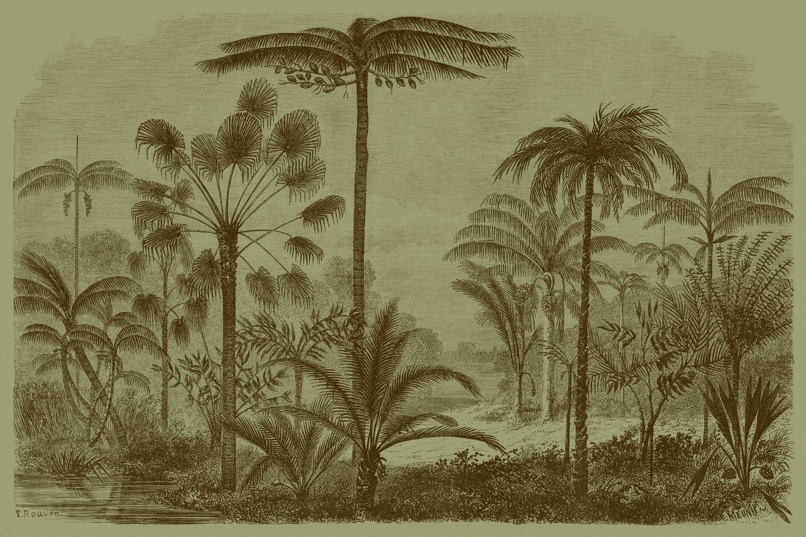             Jurassic 1 - Leinwandbild Dschungelmotiv Kupferstich – 1,20 m x 0,80 m
        