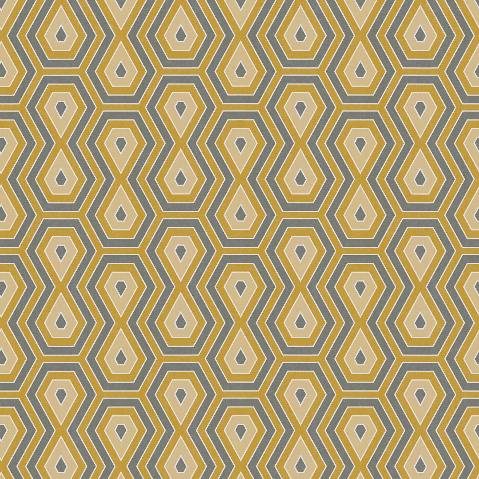         Vliestapete Grau Gelb 70er Retro Grafik Muster – Gelb, Grau, Weiß
    