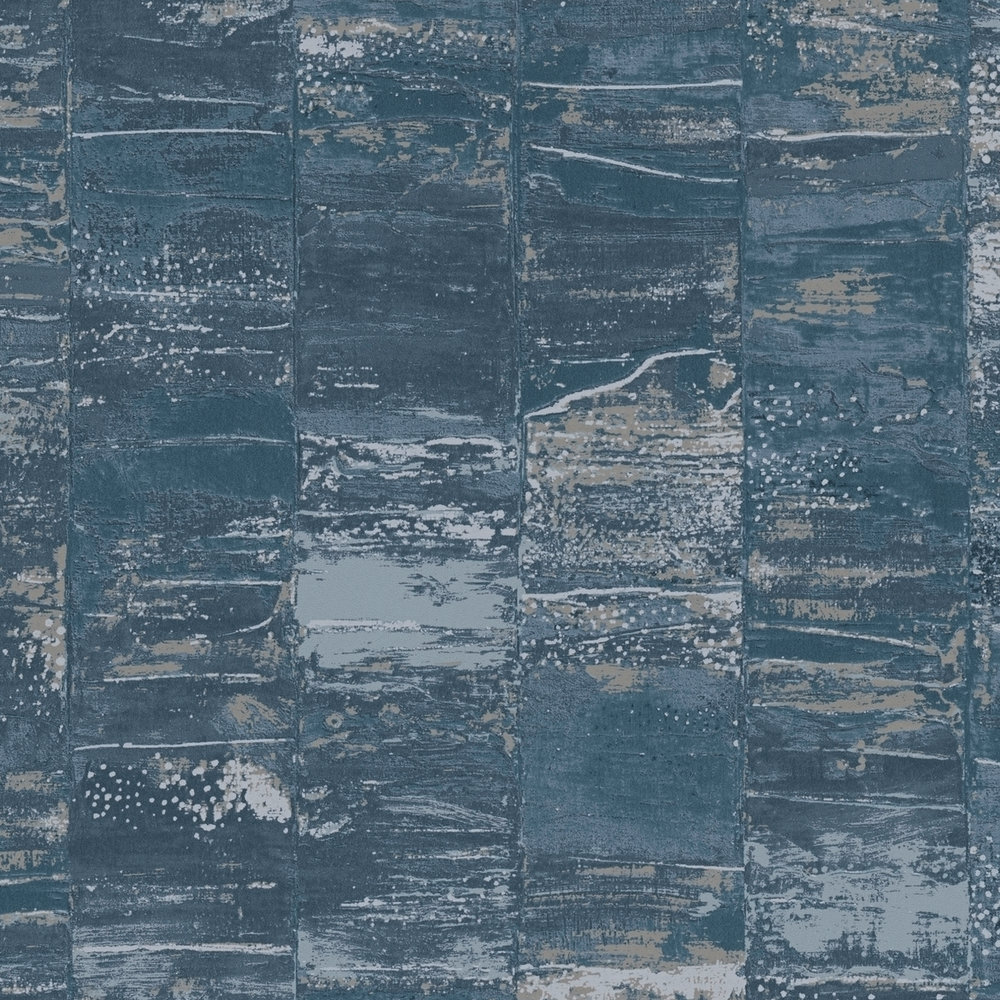             Vliestapete petrolfarben mit Strukturdesign im Used Look – Blau, Grau
        