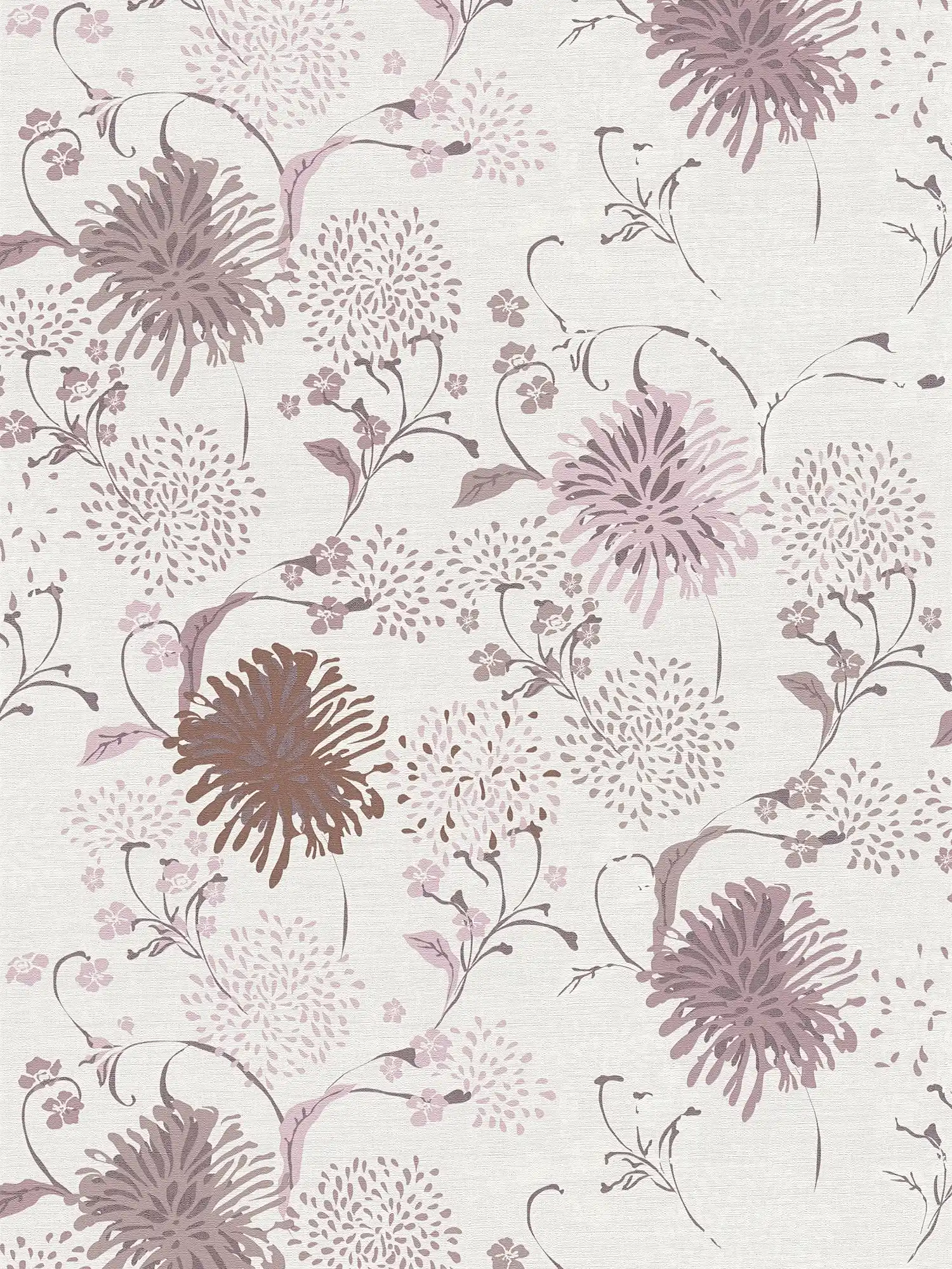 Florale Vliestapete mit Pusteblumen-Muster – Creme, Rosa
