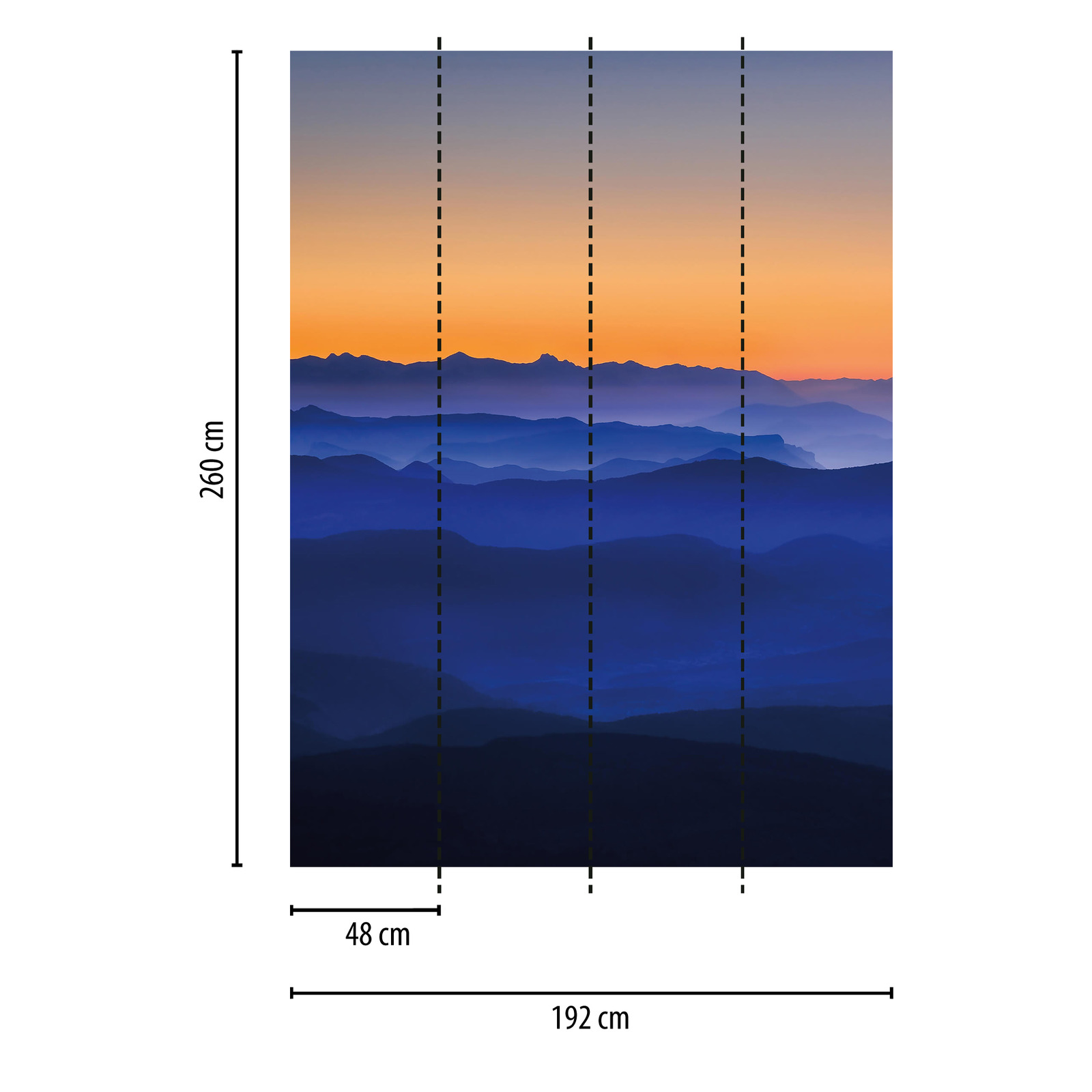            Fototapete Berge in Dämmerung – Blau, Orange, Gelb
        