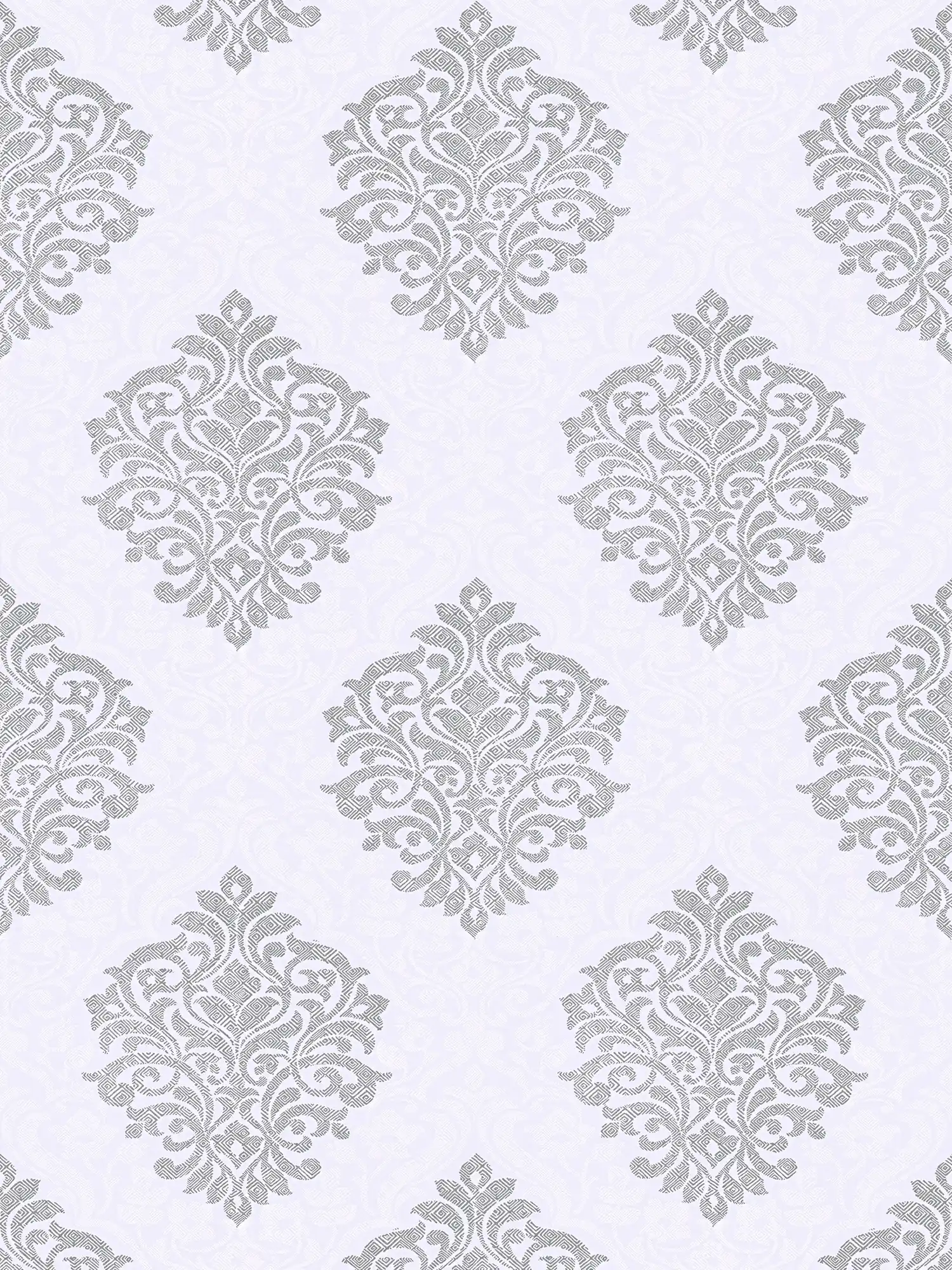         Florale Ornamenttapete Rautenmuster im Ethno-Stil – Grau, Weiß, Silber
    