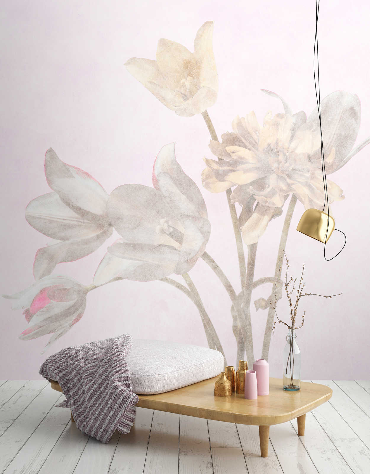             Morning Room 1 – Blumen Fototapete Blüten im verblassten Stil
        