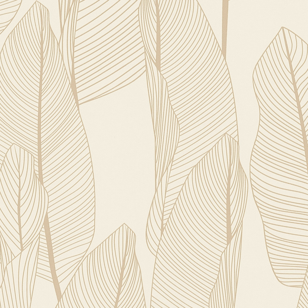             Tapete grafisches Blätter-Motiv – Beige, Creme, Grau
        