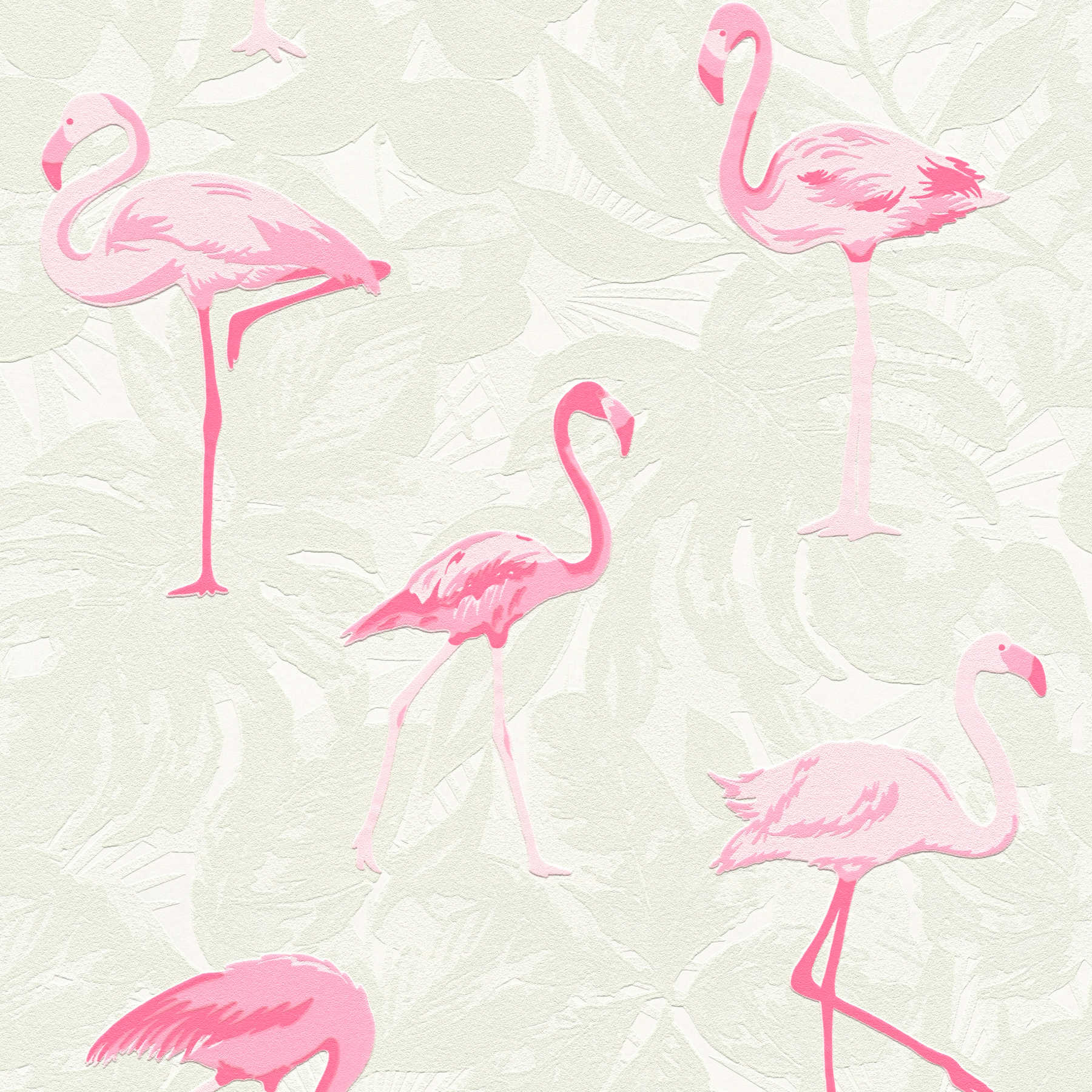             Flamingo Tapete mit Strukturdesign & Blätter Muster – Creme, Rosa
        