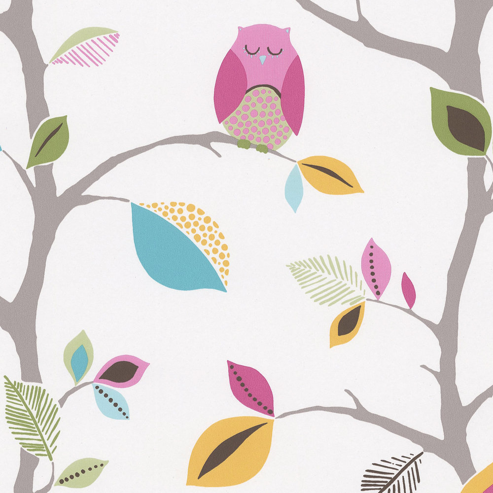             Kinderzimmertapete Papier mit Eulen & Vögeln – Bunt, Grün
        