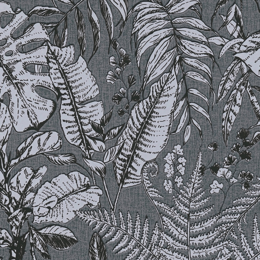             Tapete Dschungel Muster, Monstera Blätter & Farne – Grau, Weiß
        