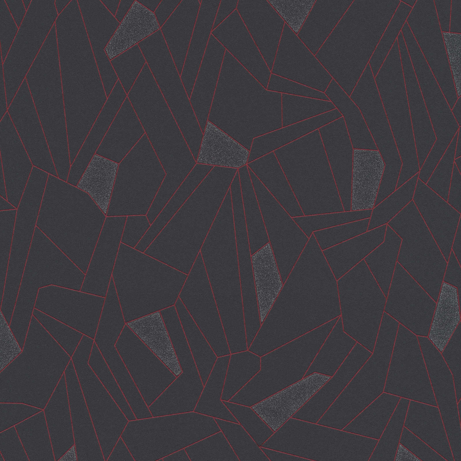 Tapete Linien-Muster, Metallic & Glanz-Effekt – Anthrazit, Grau, Rot
